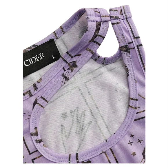 NWT Cider Halloween Graphic Cutout Sleeveless Maxi Dress Purple Side Slit Large - Picture 11 of 16